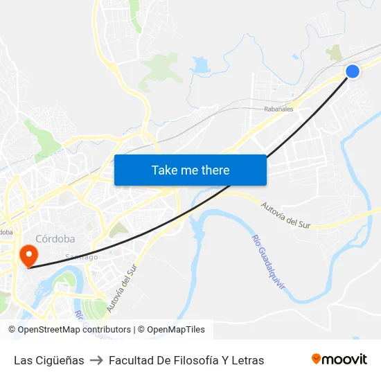 Las Cigüeñas to Facultad De Filosofía Y Letras map