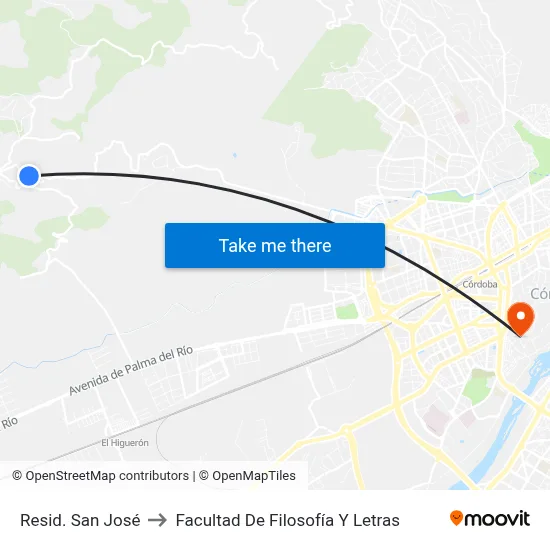 Resid. San José to Facultad De Filosofía Y Letras map