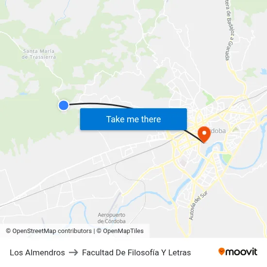 Los Almendros to Facultad De Filosofía Y Letras map