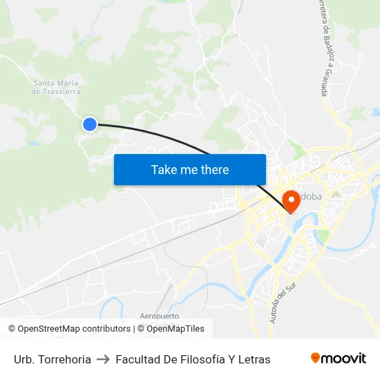 Urb. Torrehoria to Facultad De Filosofía Y Letras map