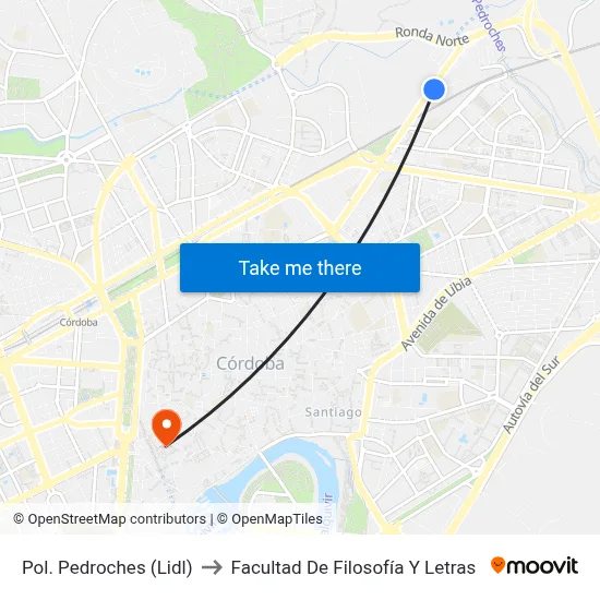 Pol. Pedroches (Lidl) to Facultad De Filosofía Y Letras map