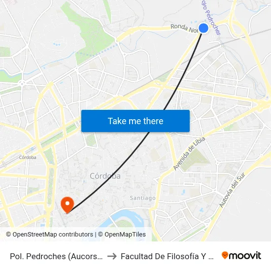 Pol. Pedroches (Aucorsa) Dc to Facultad De Filosofía Y Letras map