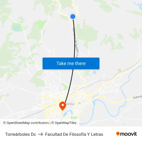 Torreárboles Dc to Facultad De Filosofía Y Letras map
