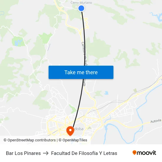 Bar Los Pinares to Facultad De Filosofía Y Letras map
