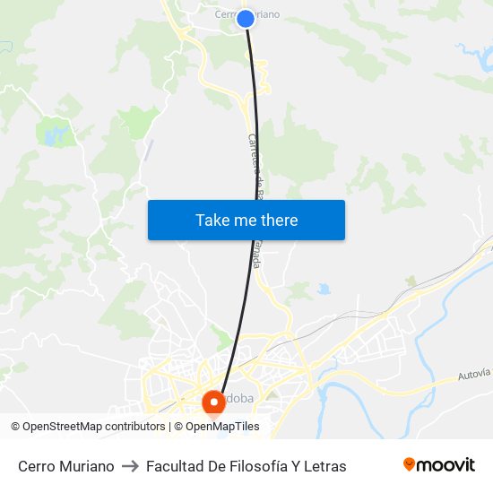 Cerro Muriano to Facultad De Filosofía Y Letras map
