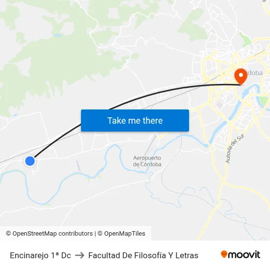 Encinarejo 1ª Dc to Facultad De Filosofía Y Letras map