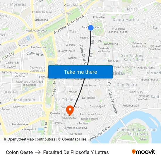 Colón Oeste to Facultad De Filosofía Y Letras map