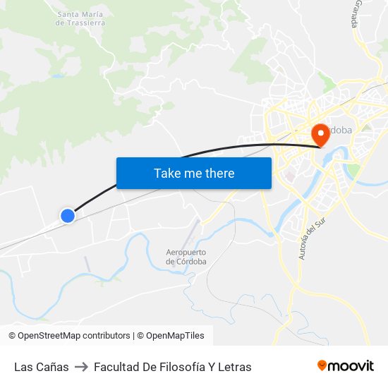 Las Cañas to Facultad De Filosofía Y Letras map