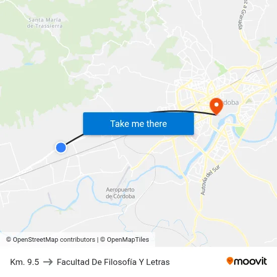 Km. 9.5 to Facultad De Filosofía Y Letras map
