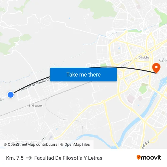 Km. 7.5 to Facultad De Filosofía Y Letras map