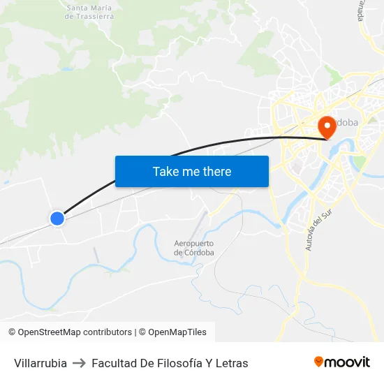 Villarrubia to Facultad De Filosofía Y Letras map