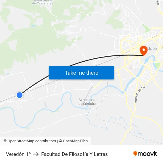 Veredón 1ª to Facultad De Filosofía Y Letras map