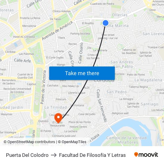 Puerta Del Colodro to Facultad De Filosofía Y Letras map