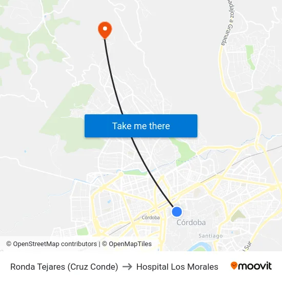 Ronda Tejares (Cruz Conde) to Hospital Los Morales map