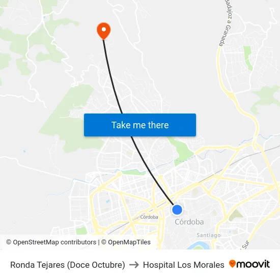 Ronda Tejares (Doce Octubre) to Hospital Los Morales map