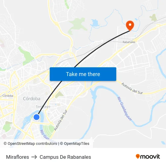Miraflores to Campus De Rabanales map