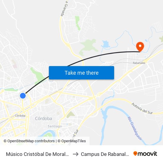 Músico Cristóbal De Morales to Campus De Rabanales map