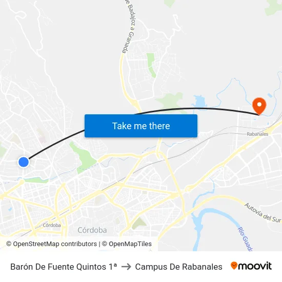 Barón De Fuente Quintos 1ª to Campus De Rabanales map