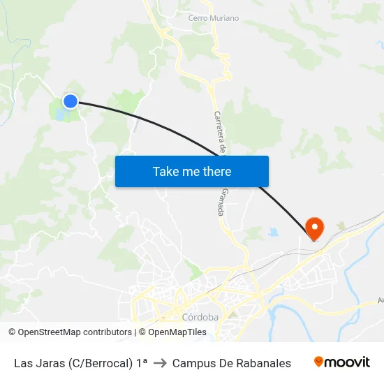 Las Jaras (C/Berrocal) 1ª to Campus De Rabanales map
