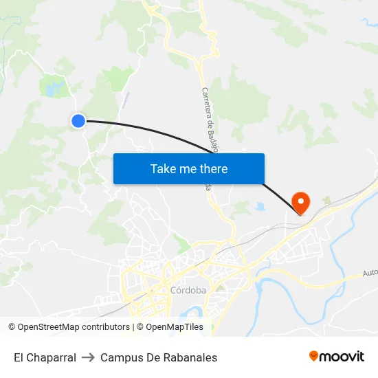 El Chaparral to Campus De Rabanales map