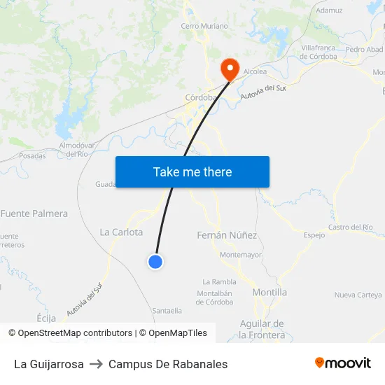 La Guijarrosa to Campus De Rabanales map