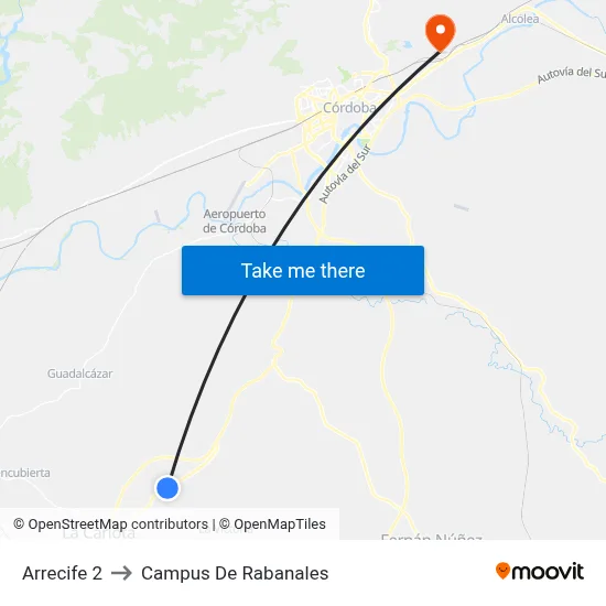 Arrecife 2 to Campus De Rabanales map