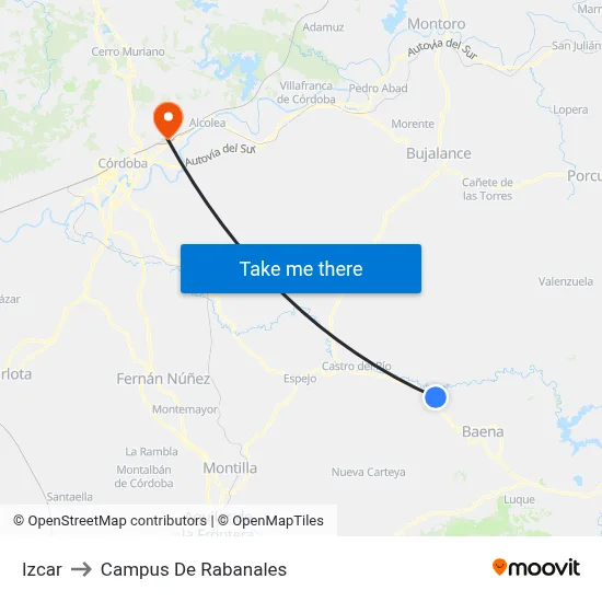 Izcar to Campus De Rabanales map