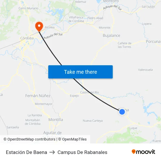 Estación De Baena to Campus De Rabanales map