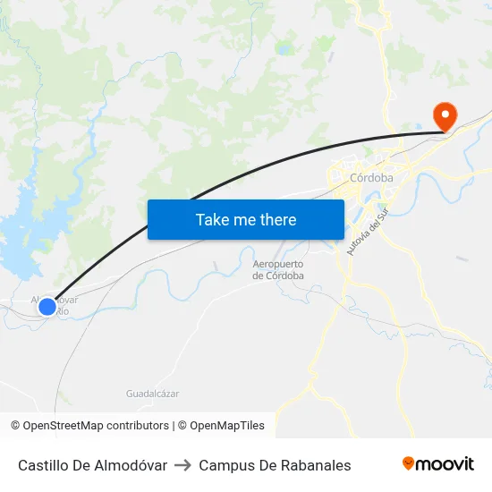 Castillo De Almodóvar to Campus De Rabanales map