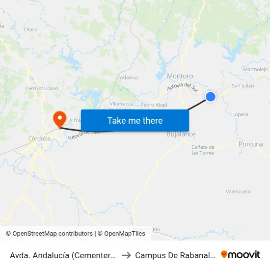 Avda. Andalucía (Cementerio) to Campus De Rabanales map