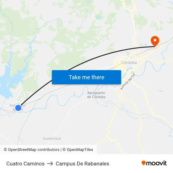 Cuatro Caminos to Campus De Rabanales map