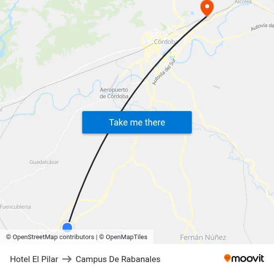Hotel El Pilar to Campus De Rabanales map