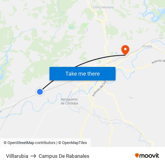 Villlarubia to Campus De Rabanales map