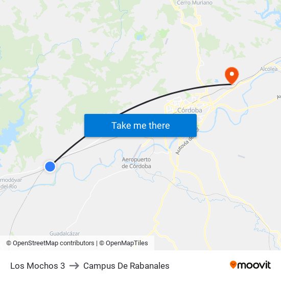 Los Mochos 3 to Campus De Rabanales map