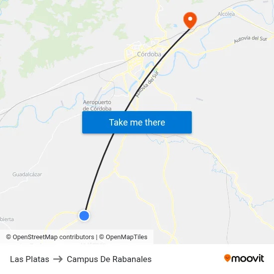 Las Platas to Campus De Rabanales map