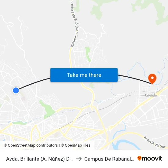 Avda. Brillante (A. Núñez) D.C. to Campus De Rabanales map