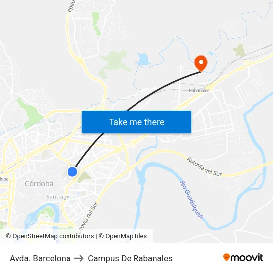 Avda. Barcelona to Campus De Rabanales map