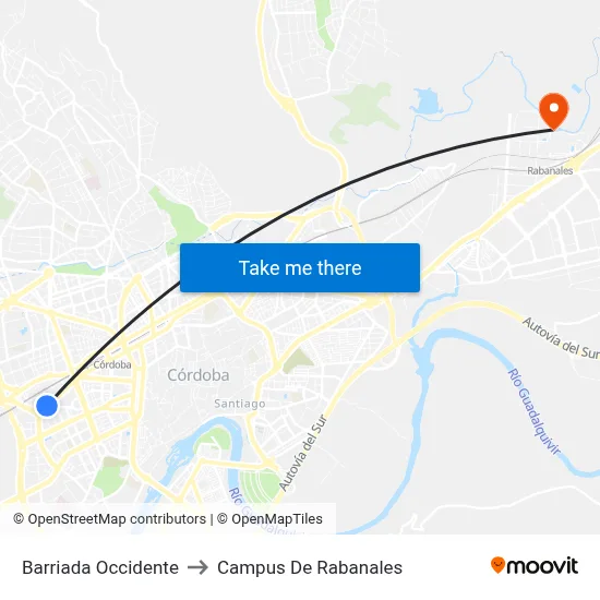 Barriada Occidente to Campus De Rabanales map