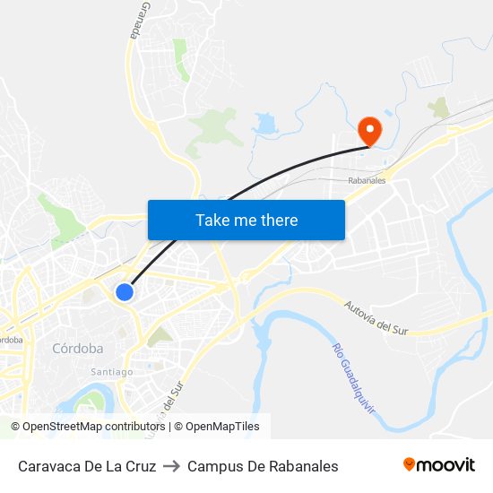 Caravaca De La Cruz to Campus De Rabanales map
