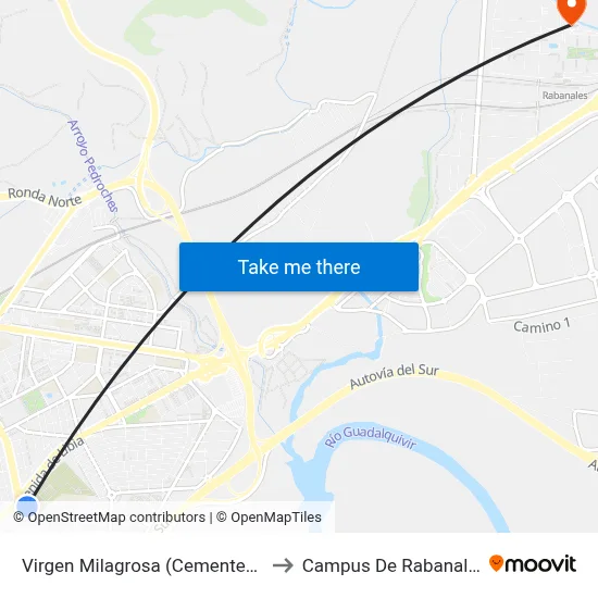 Virgen Milagrosa (Cementerio) to Campus De Rabanales map