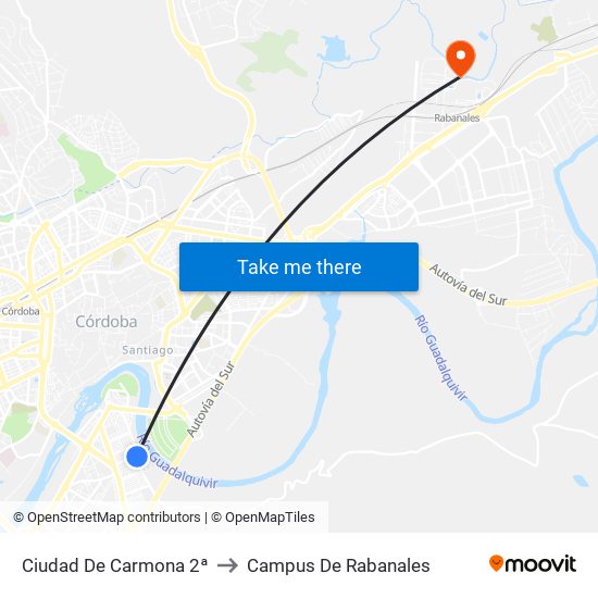 Ciudad  De Carmona 2ª to Campus De Rabanales map
