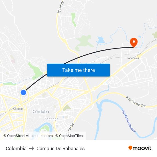 Colombia to Campus De Rabanales map