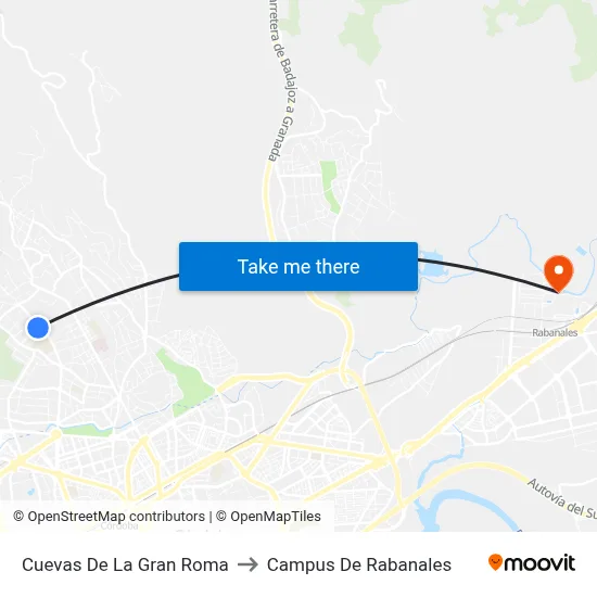 Cuevas De La Gran Roma to Campus De Rabanales map