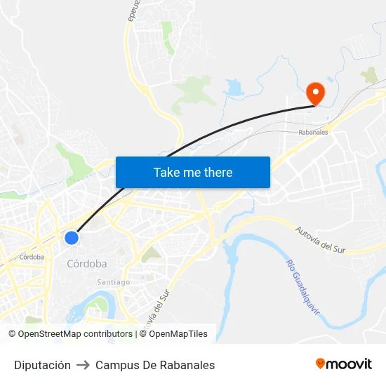 Diputación to Campus De Rabanales map