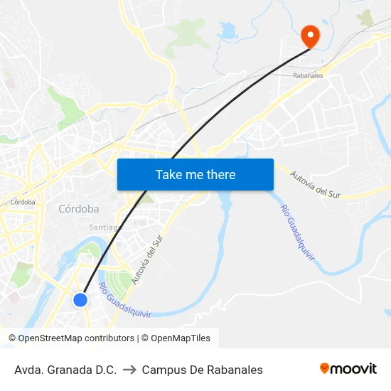 Avda. Granada D.C. to Campus De Rabanales map