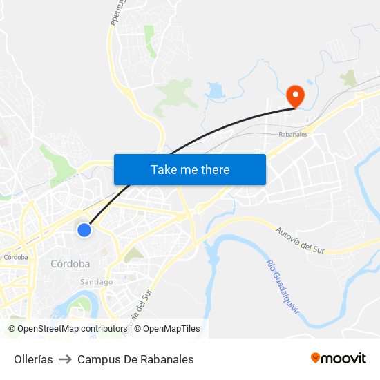 Ollerías to Campus De Rabanales map