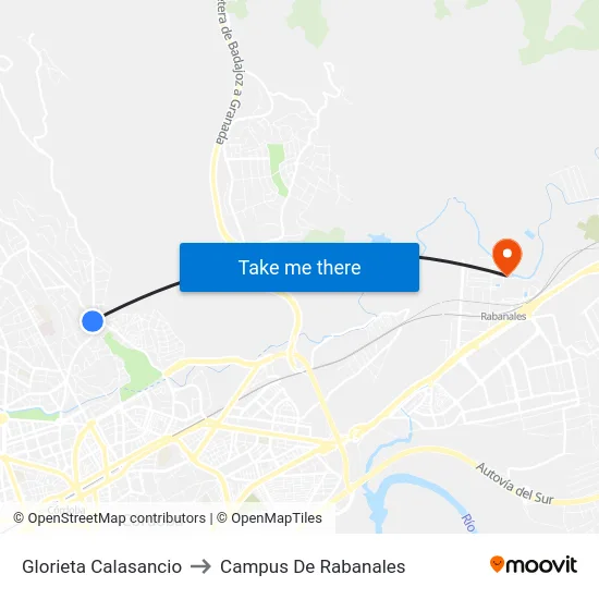 Glorieta Calasancio to Campus De Rabanales map