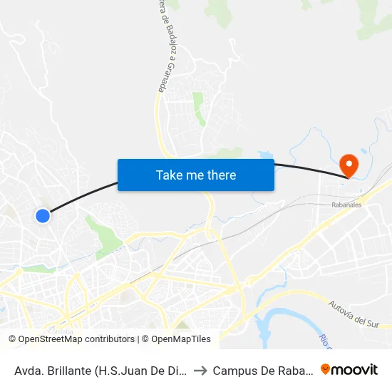 Avda. Brillante (H.S.Juan De Dios)  D.C. to Campus De Rabanales map