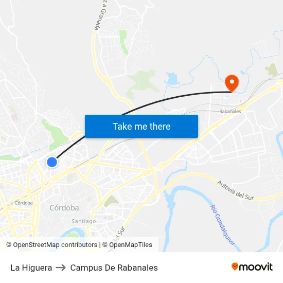 La Higuera to Campus De Rabanales map