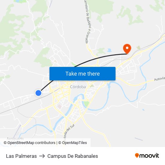 Las Palmeras to Campus De Rabanales map